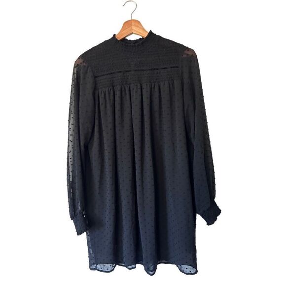 Zara Basic Collection Size Small Black Popcorn Knit Balloon Sleeve Sheer Blouse - Picture 1 of 13